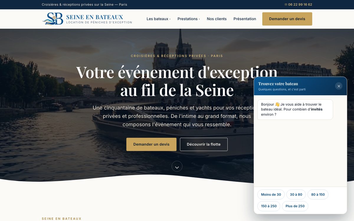 Seine en Bateaux — vitrine & devis en ligne
